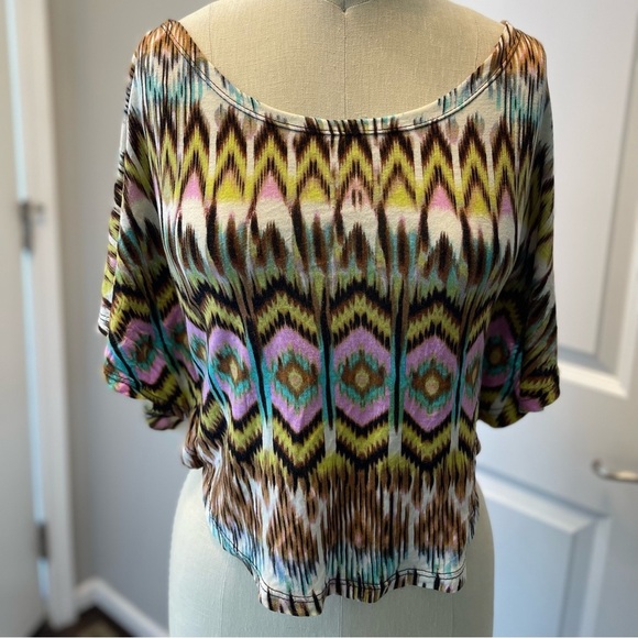 Rheea & Co. Tops - Boho Tribal Print Crop Top Batwing Festival Blouse Size S